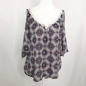 HeartSoul Boho Lace Cold Shoulder Top, Size Medium